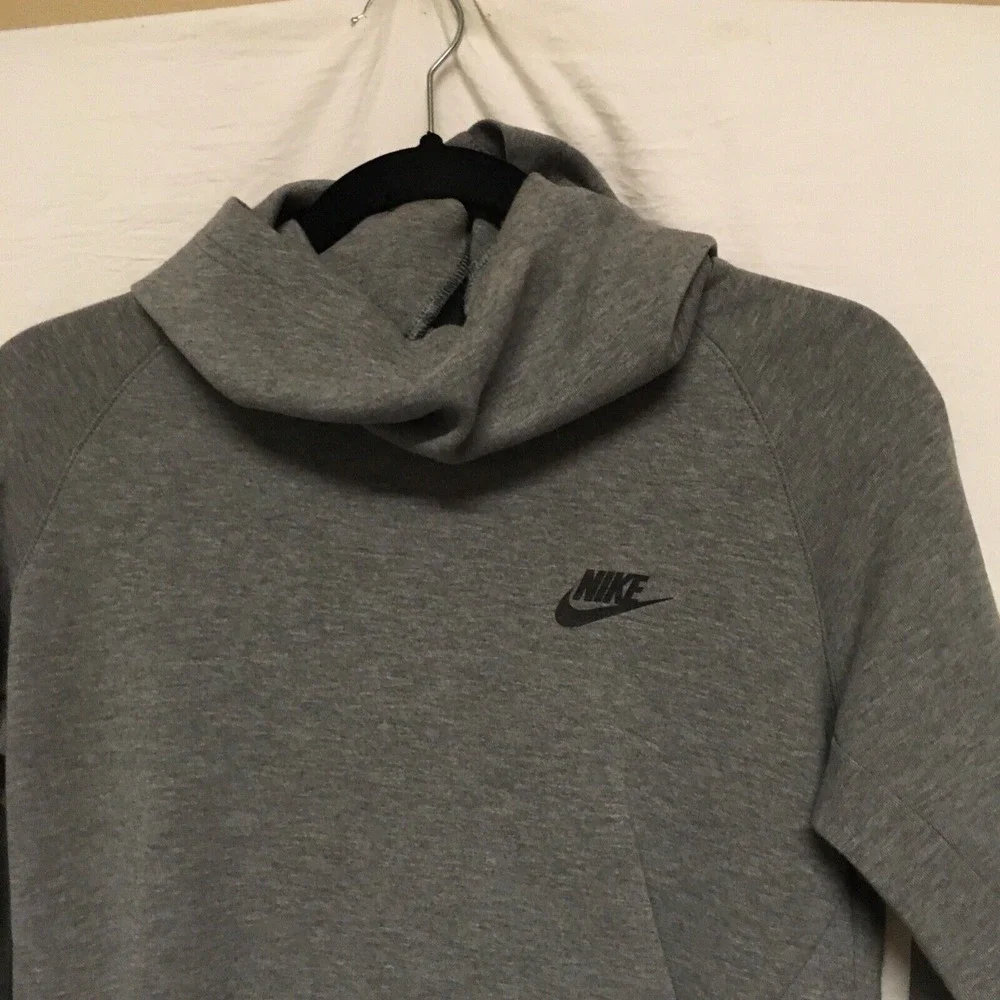 Nike Gray Pull Over Hoodie Mock Neck Kids XL‎ Women Small Black Nike Swoosh Logo